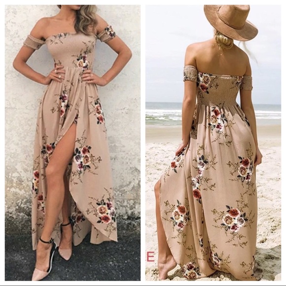 ☀️Sale☀️Apricot Off Shoulder Front Wrap Dress - Picture 3 of 8